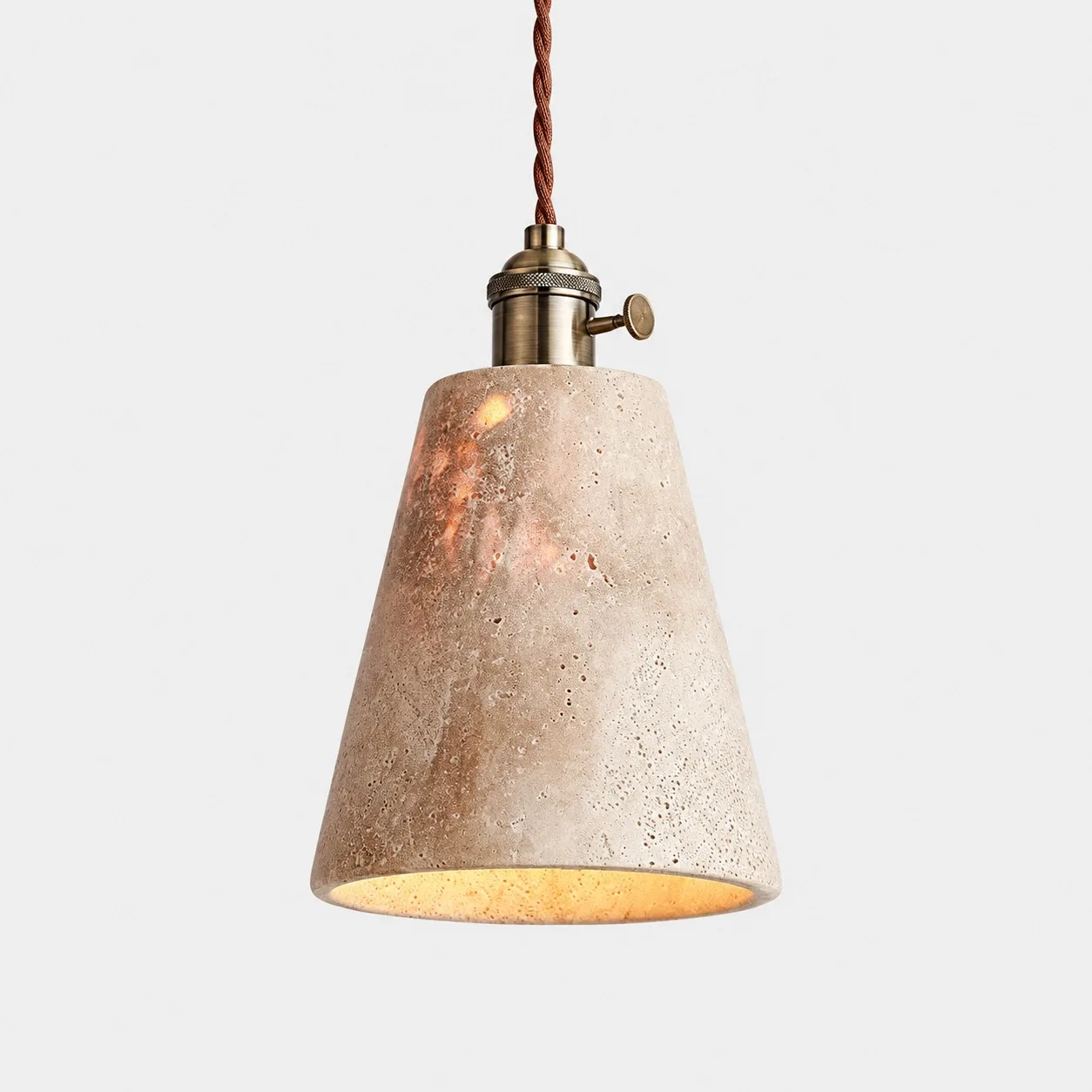 Calvera Model D tall cone travertine pendant