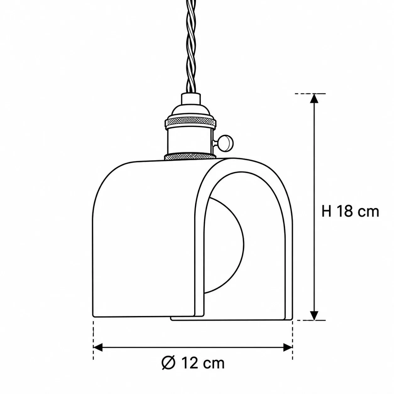Model B size diagram, diameter 12 cm, height 18 cm