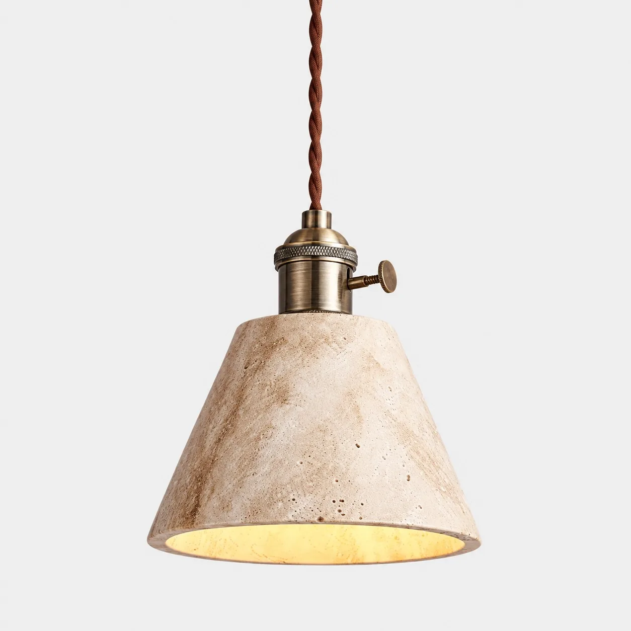 Calvera Model C cone travertine pendant