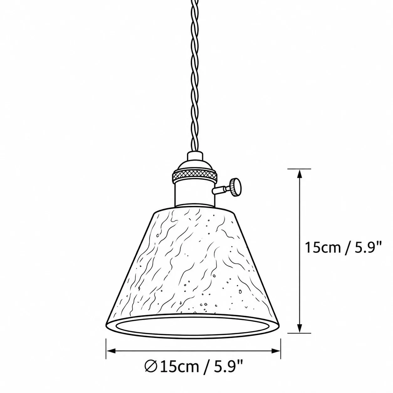Model C size diagram, diameter 15 cm, height 15 cm
