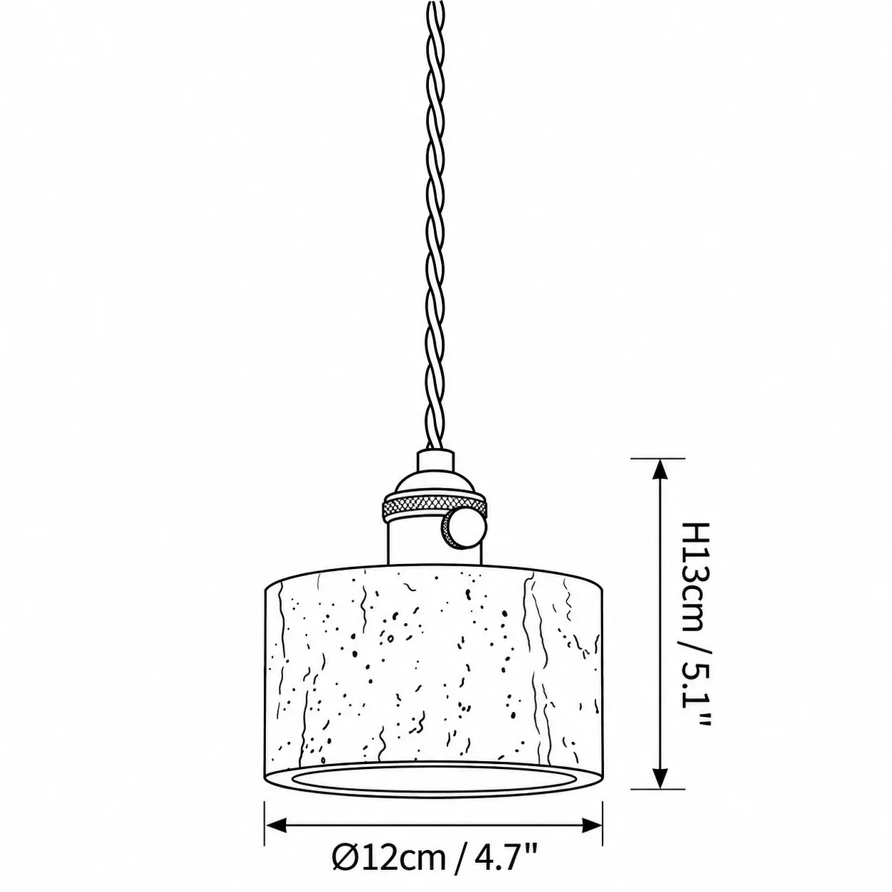 Model A size diagram, diameter 12 cm, height 13 cm