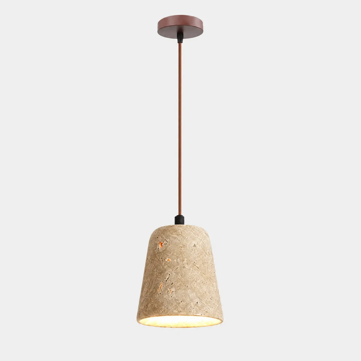 Kura style A tapered travertine cylinder pendant