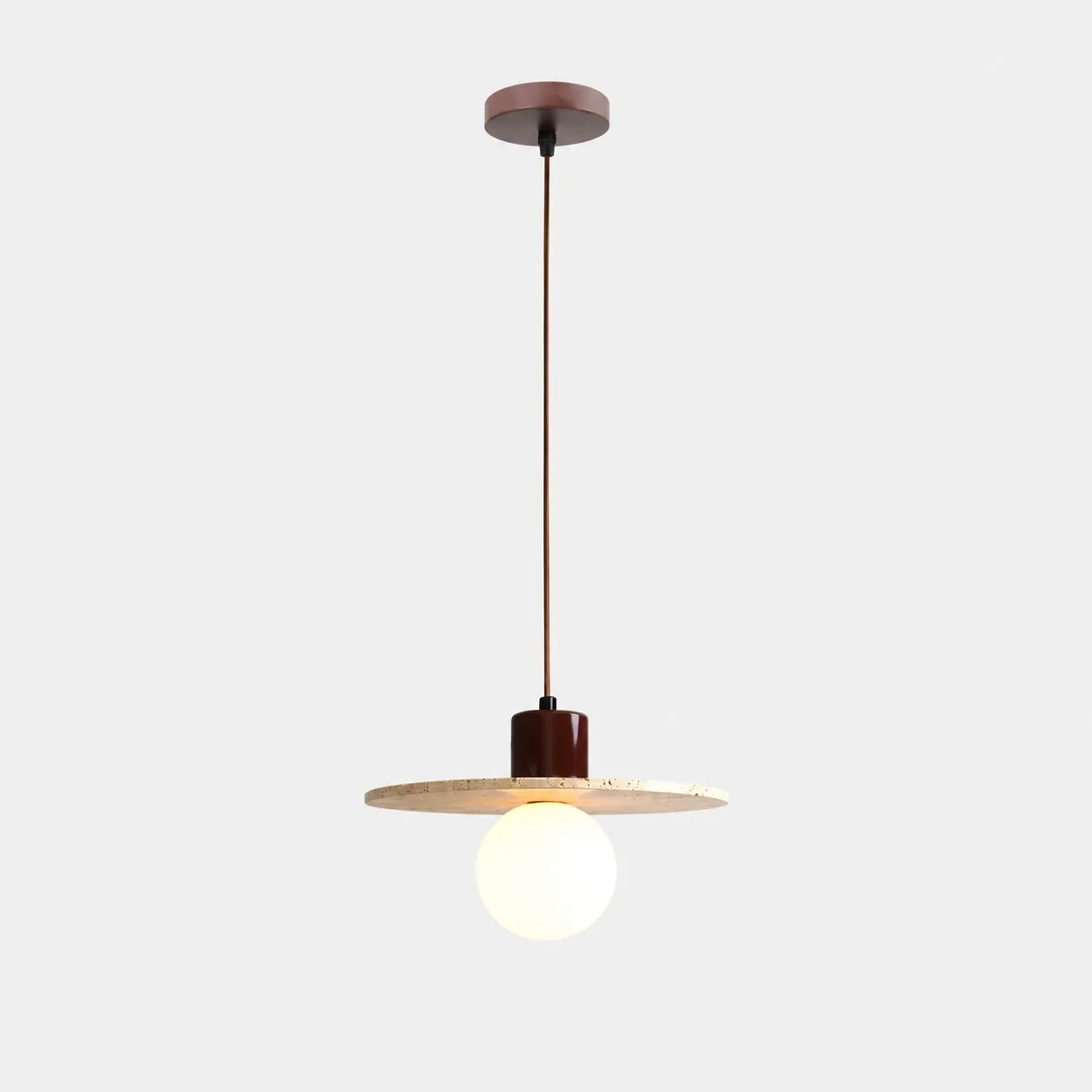 Kura style F travertine disc and globe pendant