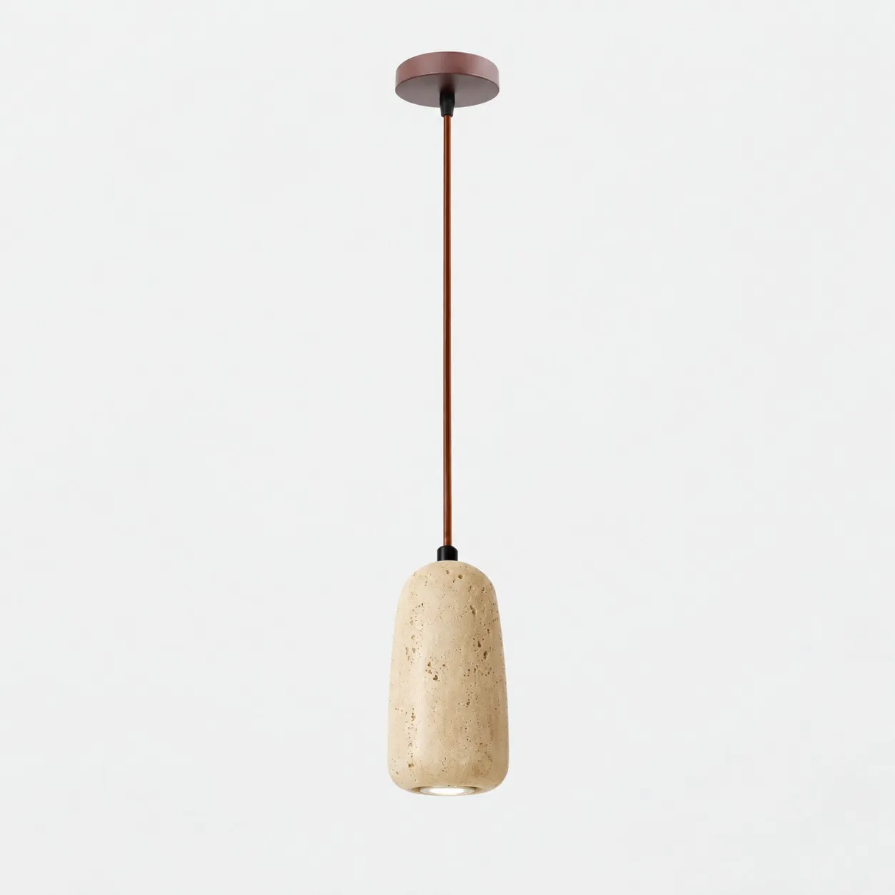Kura style B travertine bowl pendant with wood cap